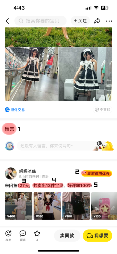 Seller information on a Xianyu listing