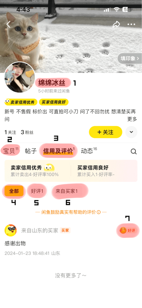 Xianyu seller profile page
